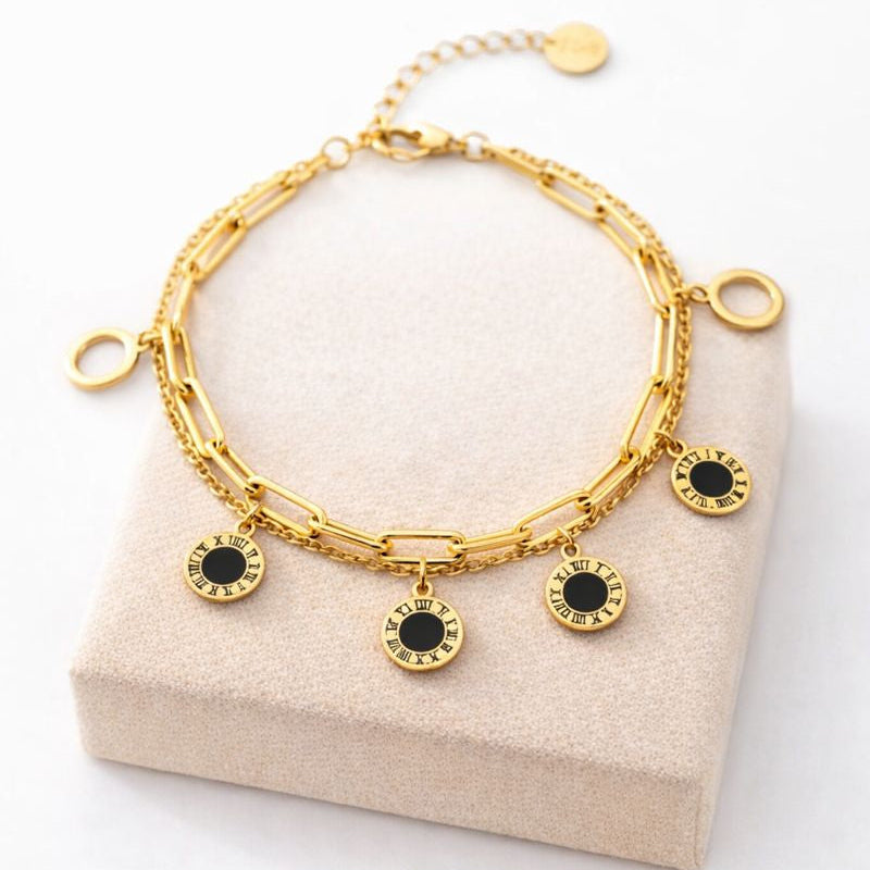 Roman Numeric Bracelet (Black stone)